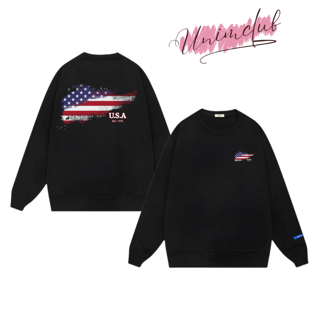 Áo Sweater Nỉ Chân Cua CVC Cotton Cao Cấp In Hình Cờ Mỹ Chống Bong Nứt Hình Form Áo Rộng