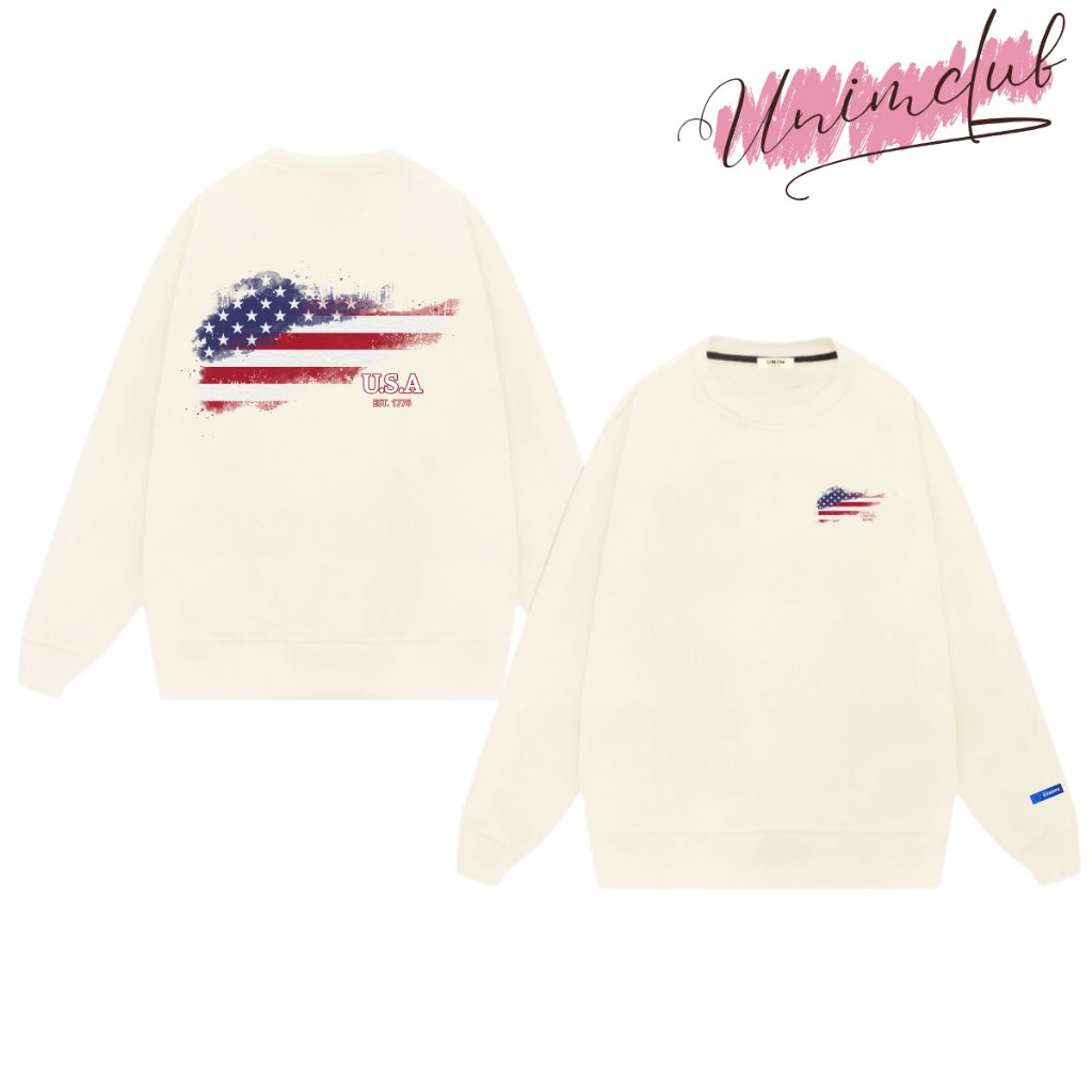 Áo Sweater Nỉ Chân Cua CVC Cotton Cao Cấp In Hình Cờ Mỹ Chống Bong Nứt Hình Form Áo Rộng