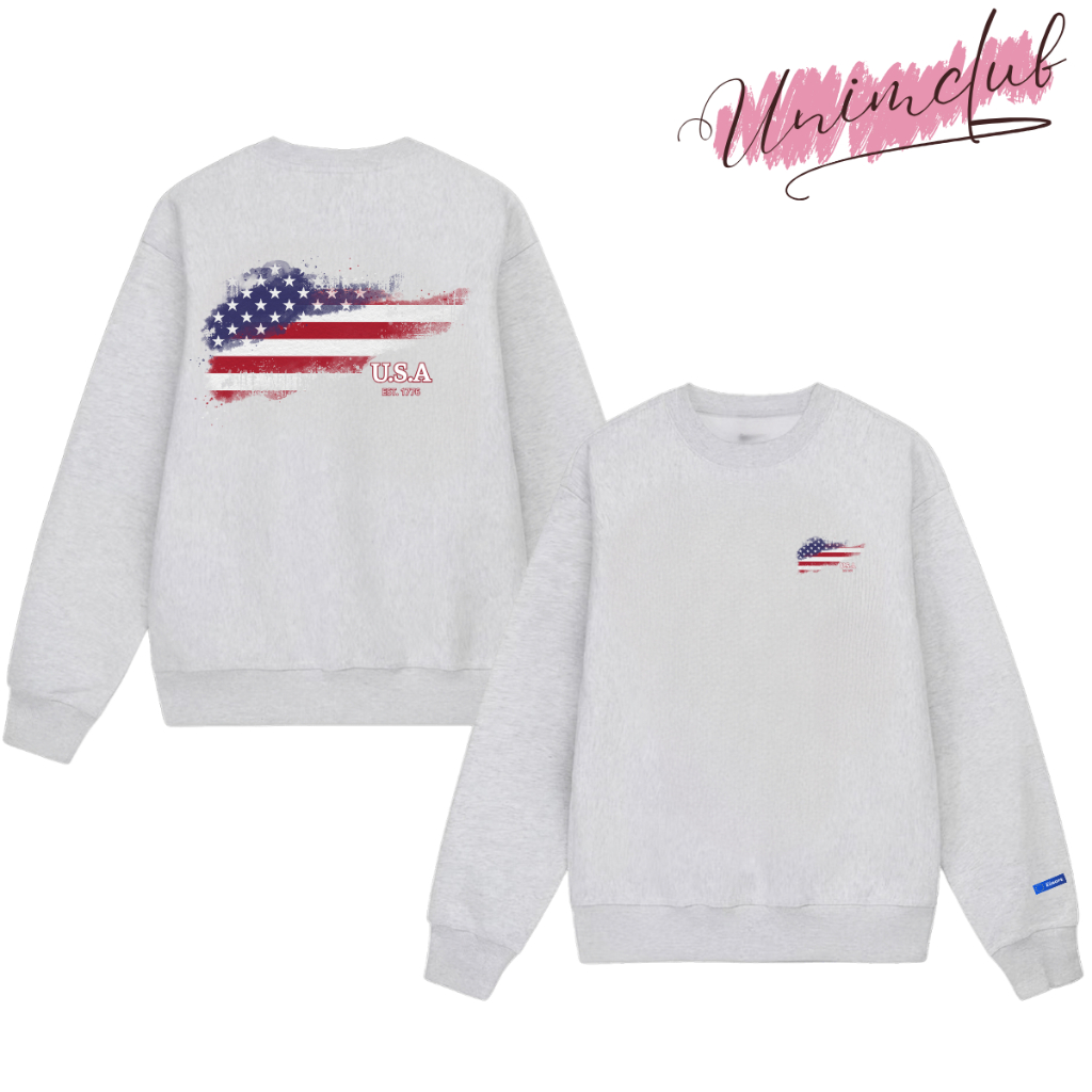 Áo Sweater Nỉ Chân Cua CVC Cotton Cao Cấp In Hình Cờ Mỹ Chống Bong Nứt Hình Form Áo Rộng