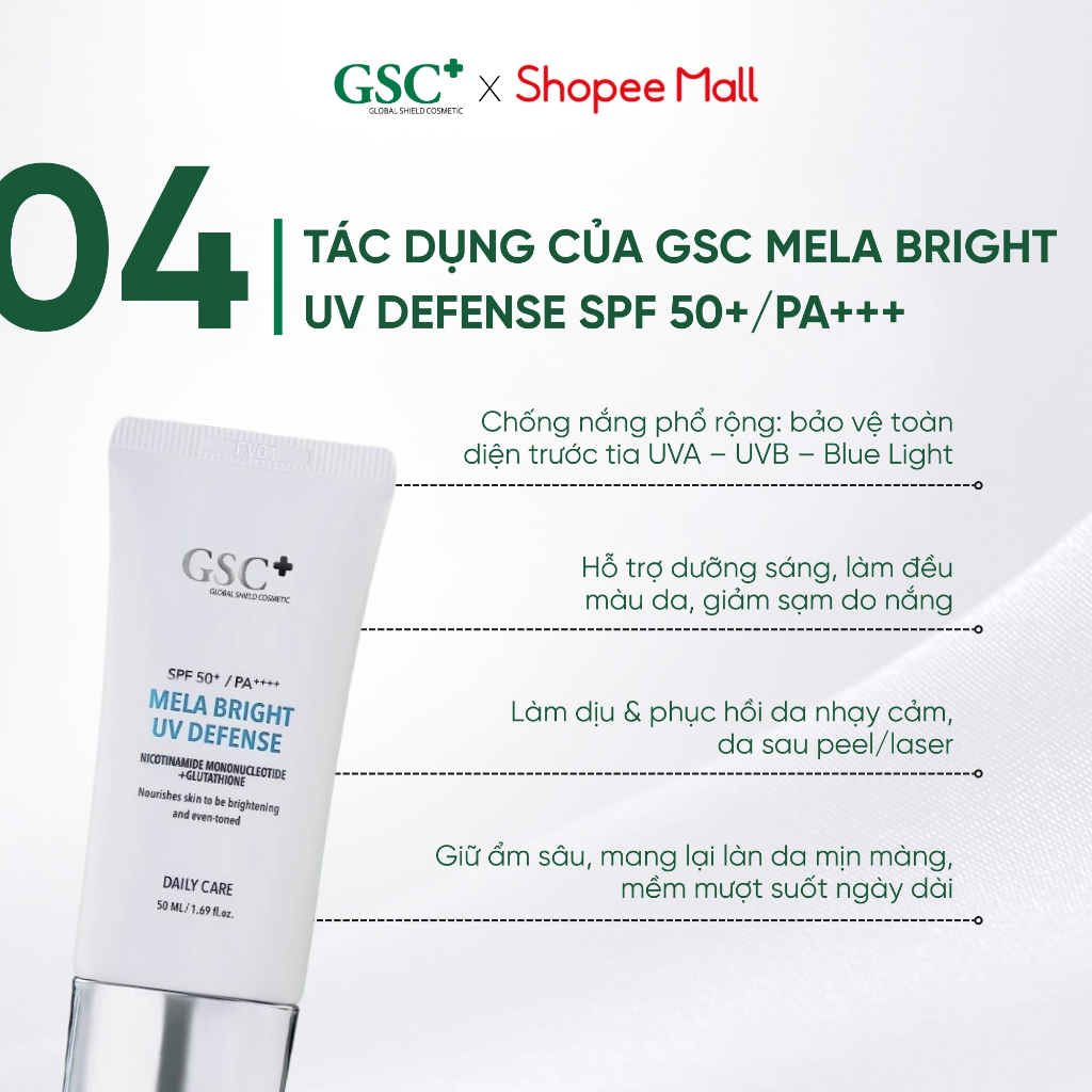 Kem Chống Nắng Cho Da Nám, Da Xỉn Màu 5 Màng Lọc Chống nắng GSC Mela Bright UV Defense SPF 50+/ PA++++  50ml - GC099A