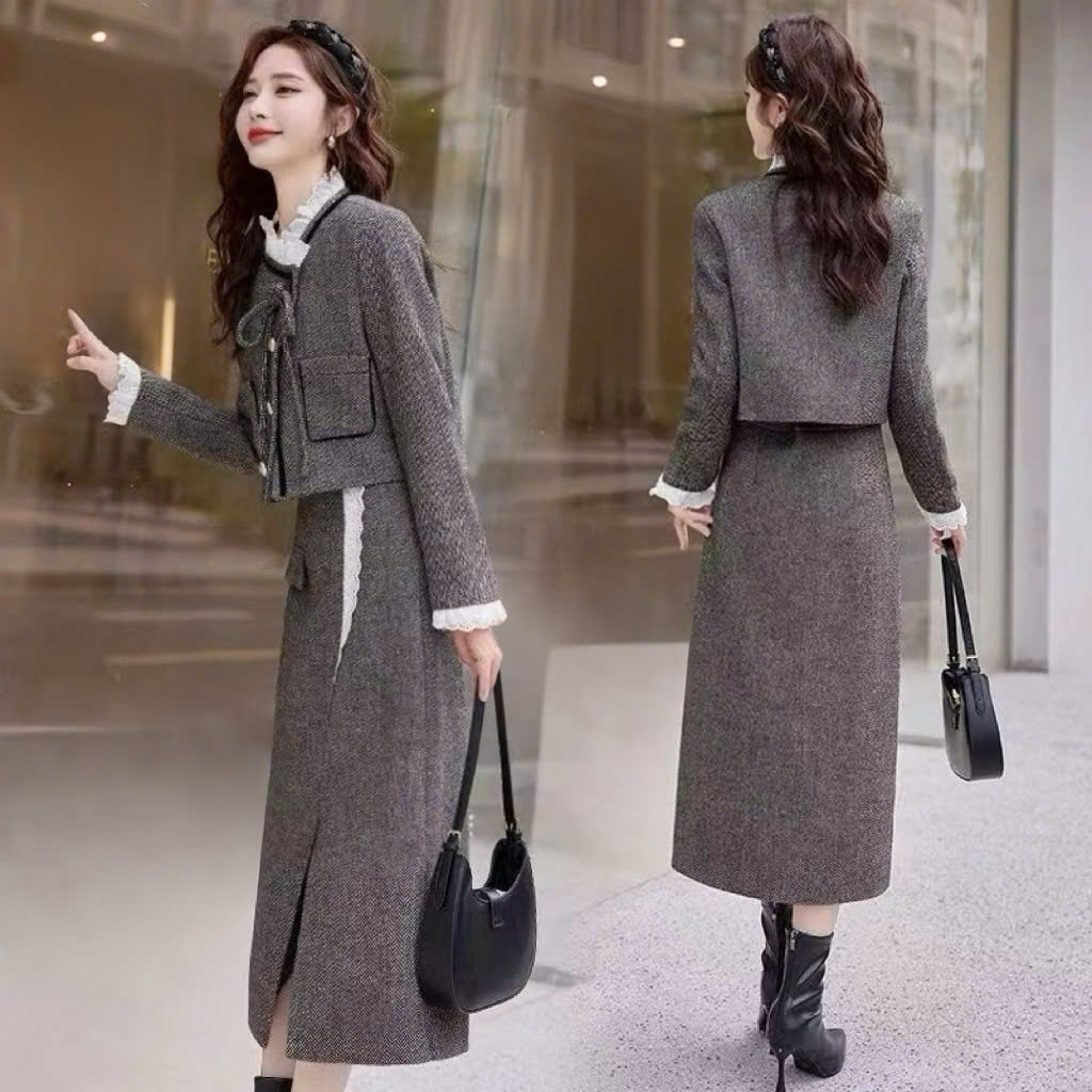 Set Dạ Cổ Điển Paris Nâu Trầm & Xám – Sang Trọng, Thanh Lịch, Giữ Ấm Mùa Đông Chuẩn Quý Cô Châu Âu