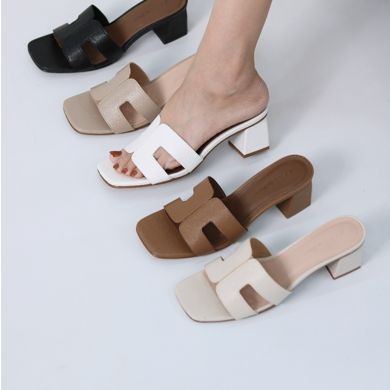 Giày guốc nữ MYSS chữ H gót trụ 6cm thời trang - SU109