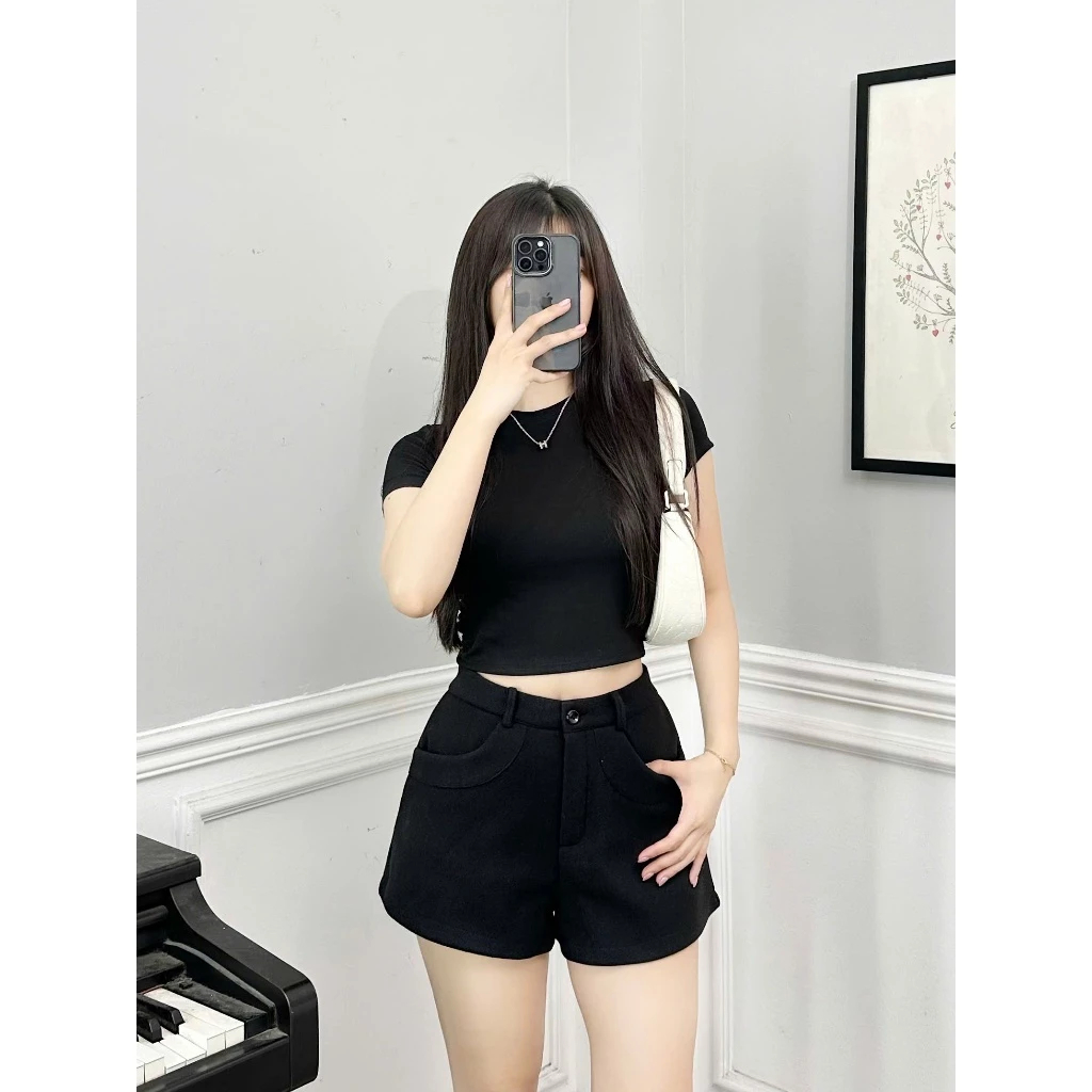 Quần Sooc Nữ Chất Dạ Ép Cạp Cao Phối Túi Ốp, Quần Đùi Nữ Dáng A Phong Cách Hàn Quốc - 29feb.closet - Q77 | BigBuy360 - bigbuy360.vn