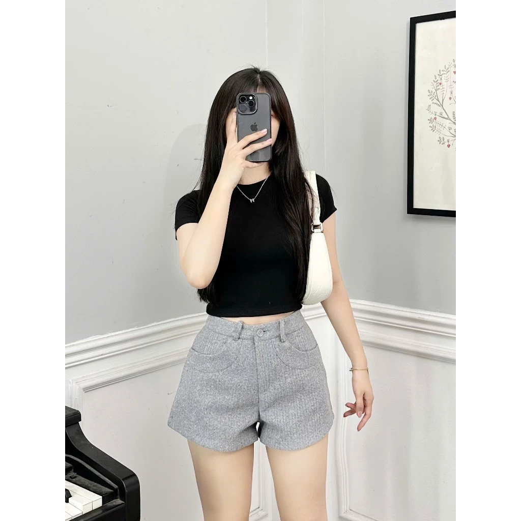 Quần Sooc Nữ Chất Dạ Ép Cạp Cao Phối Túi Ốp, Quần Đùi Nữ Dáng A Phong Cách Hàn Quốc - 29feb.closet - Q77 | BigBuy360 - bigbuy360.vn