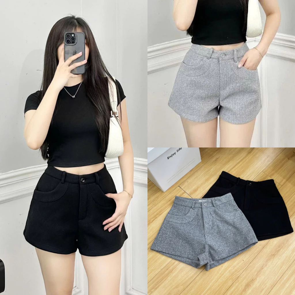 Quần Sooc Nữ Chất Dạ Ép Cạp Cao Phối Túi Ốp, Quần Đùi Nữ Dáng A Phong Cách Hàn Quốc - 29feb.closet - Q77 | BigBuy360 - bigbuy360.vn