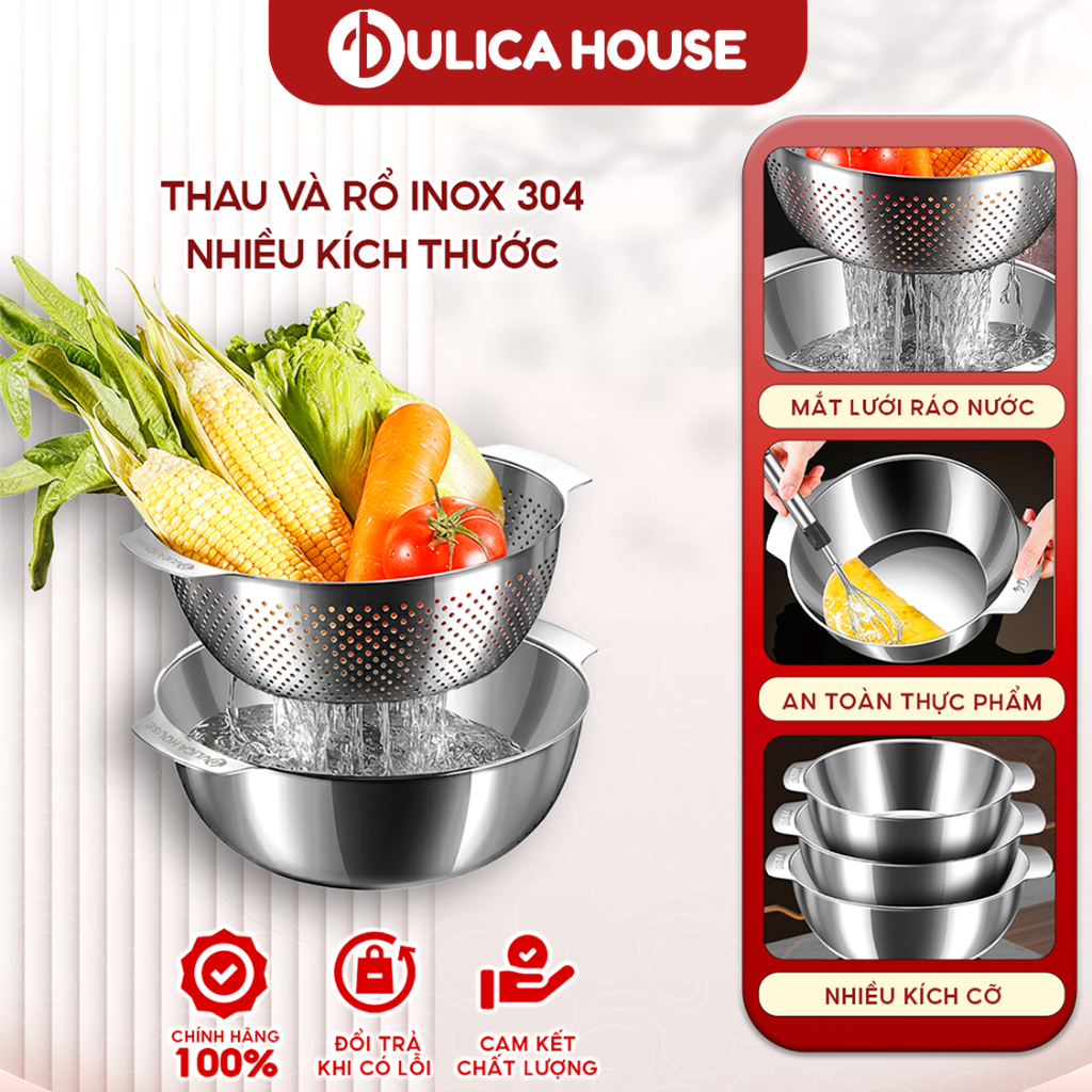 [BỘ] Thau Rổ Inox Cao Cấp DULICA HOUSE - Chất Liệu Inox 304 Không Gỉ ...