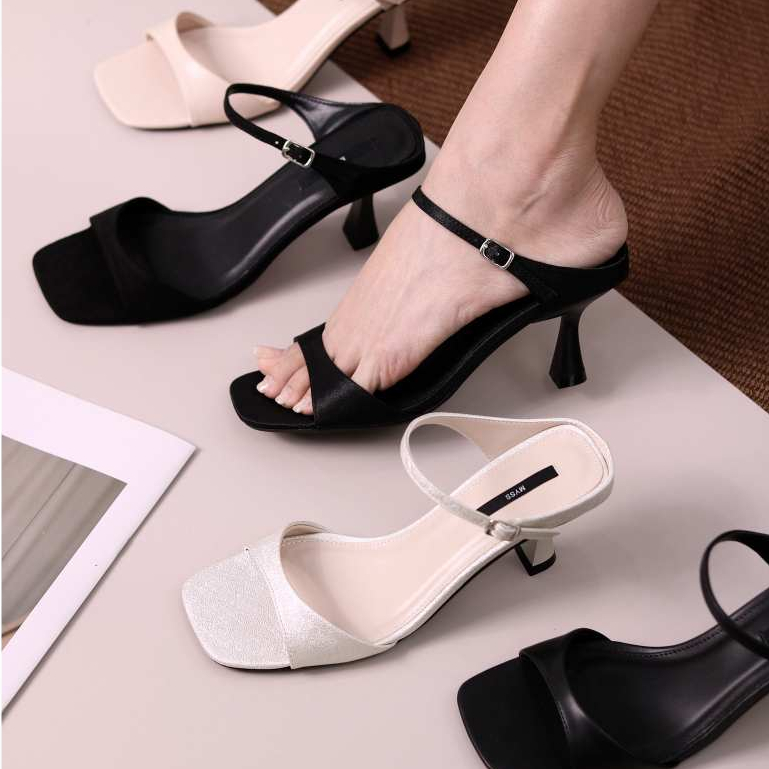 Giày sục nữ quai ngang phối quai mảnh khóa cổ chân 7cm cao cấp MYSS - SU237