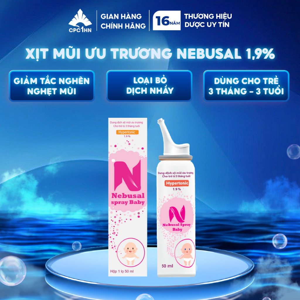 Chai xịt mũi ưu trương cho bé tháng tuổi NEBUSAL SPRAY BABY 1,9