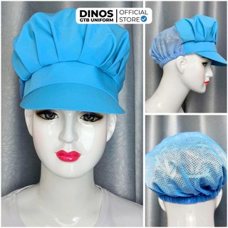 Nón Lưới Ngắn Trùm Đầu Dinos Vải Phối Lưới Thoáng Mát Cho Nam Nữ Công Nhân, Cấp Dưỡng, Đầu Bếp