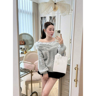 •𝙆𝙞𝙣𝙜𝙨𝙝𝙤𝙥𝙗𝙚𝙖𝙪𝙩𝙮•Áo Len Thừng Trễ Phối Cổ Lông QC