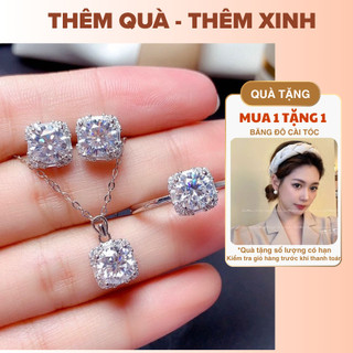 [Có Hộp] Bộ Trang Sức Nữ Set Bông Tai Dây Chuyền Đá Pha Lê Hàng Cao Cấp Không Gỉ T24