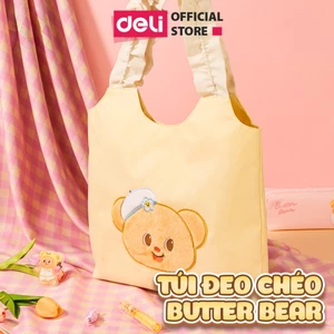 Túi Học Thêm Đeo Chéo Quai Nhún ButterBear x Deli Vải Cotton Đa Năng Siêu Xinh Dung Tích Lớn Ngăn Chứa Rộng Rãi