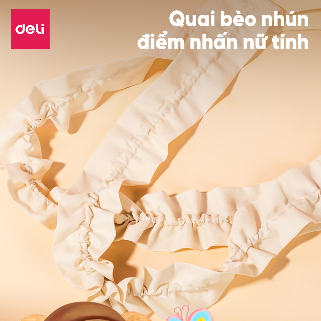 Túi Học Thêm Đeo Chéo Quai Nhún ButterBear x Deli Vải Cotton Đa Năng Siêu Xinh Dung Tích Lớn Ngăn Chứa Rộng Rãi