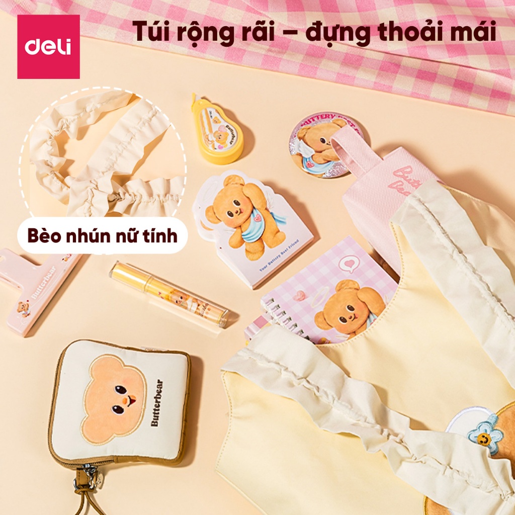 Túi Học Thêm Đeo Chéo Quai Nhún ButterBear x Deli Vải Cotton Đa Năng Siêu Xinh Dung Tích Lớn Ngăn Chứa Rộng Rãi