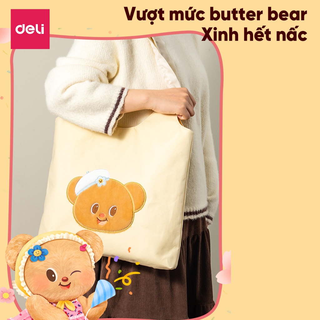 Túi Học Thêm Đeo Chéo Quai Nhún ButterBear x Deli Vải Cotton Đa Năng Siêu Xinh Dung Tích Lớn Ngăn Chứa Rộng Rãi