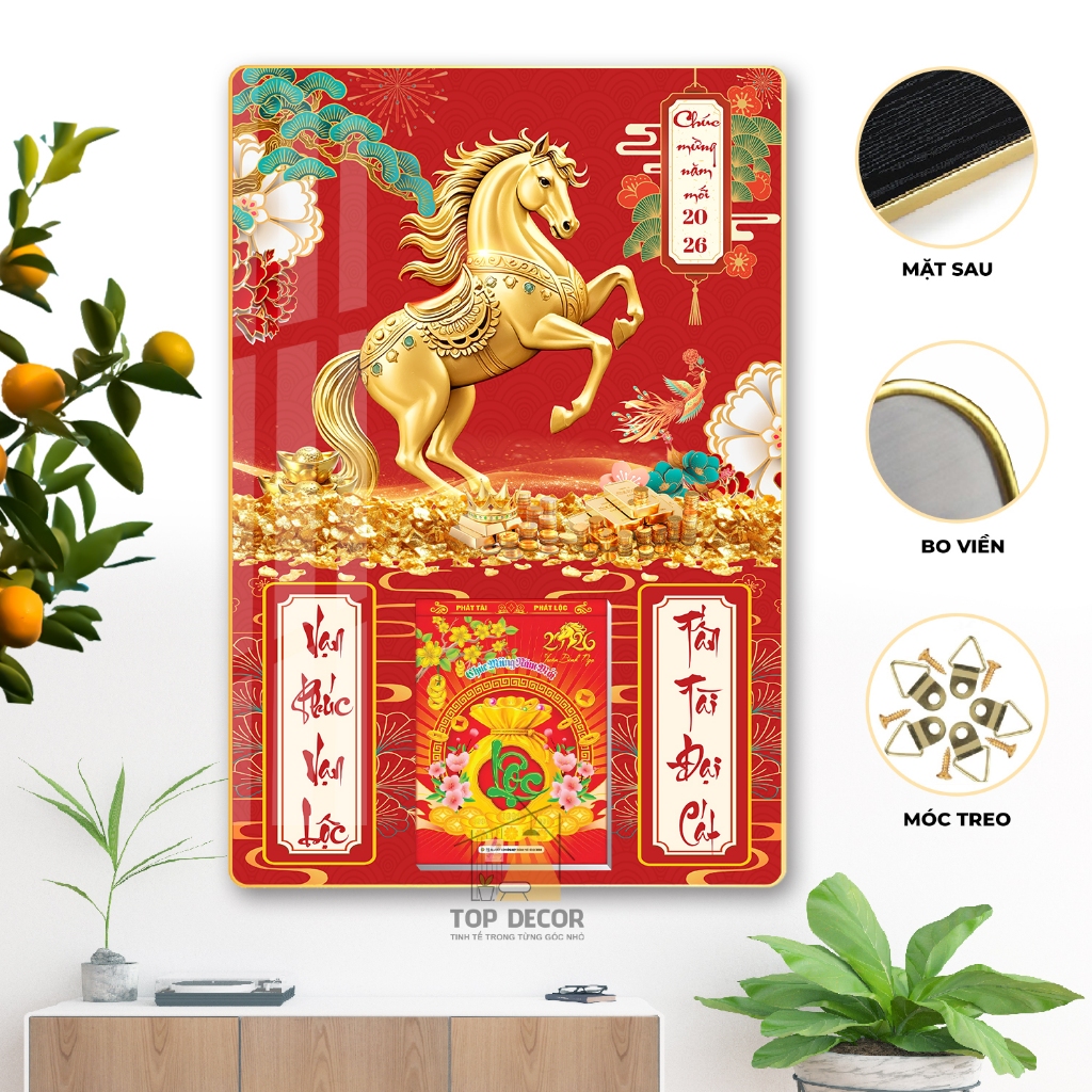 Lịch tết 2026 - Đốc Lịch Tráng Gương 2026 Mã đáo thành công, thuận buồm - Top Decor