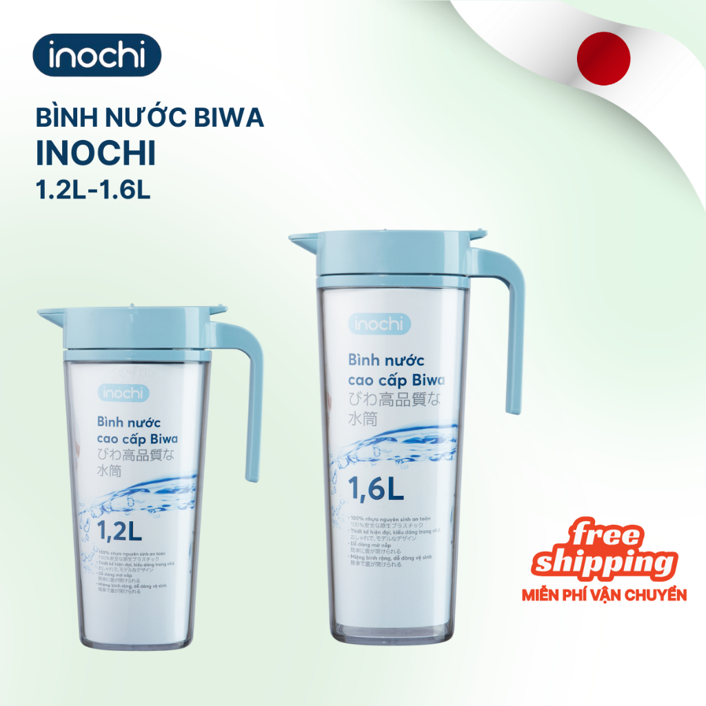 Bình nước nhựa cao cấp Biwa Inochi đựng nước giữ nhiệt 1.2L, 1.6L - tiện lợi, cao cấp, an toàn