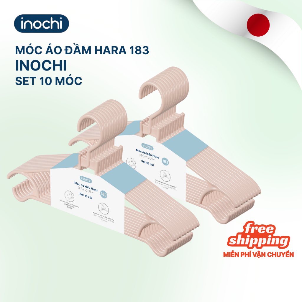 [SET 10] Móc quần áo Hara 183 INOCHI giúp quần áo gọn gàng, nhựa nguyên sinh, an toàn, bền bỉ