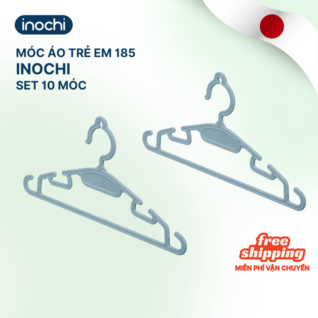 Móc Treo quần áo trẻ em / Hara 185 INOCHI set 10c - giúp quần áo gọn gàng ngăn nắp, an toàn cho bé