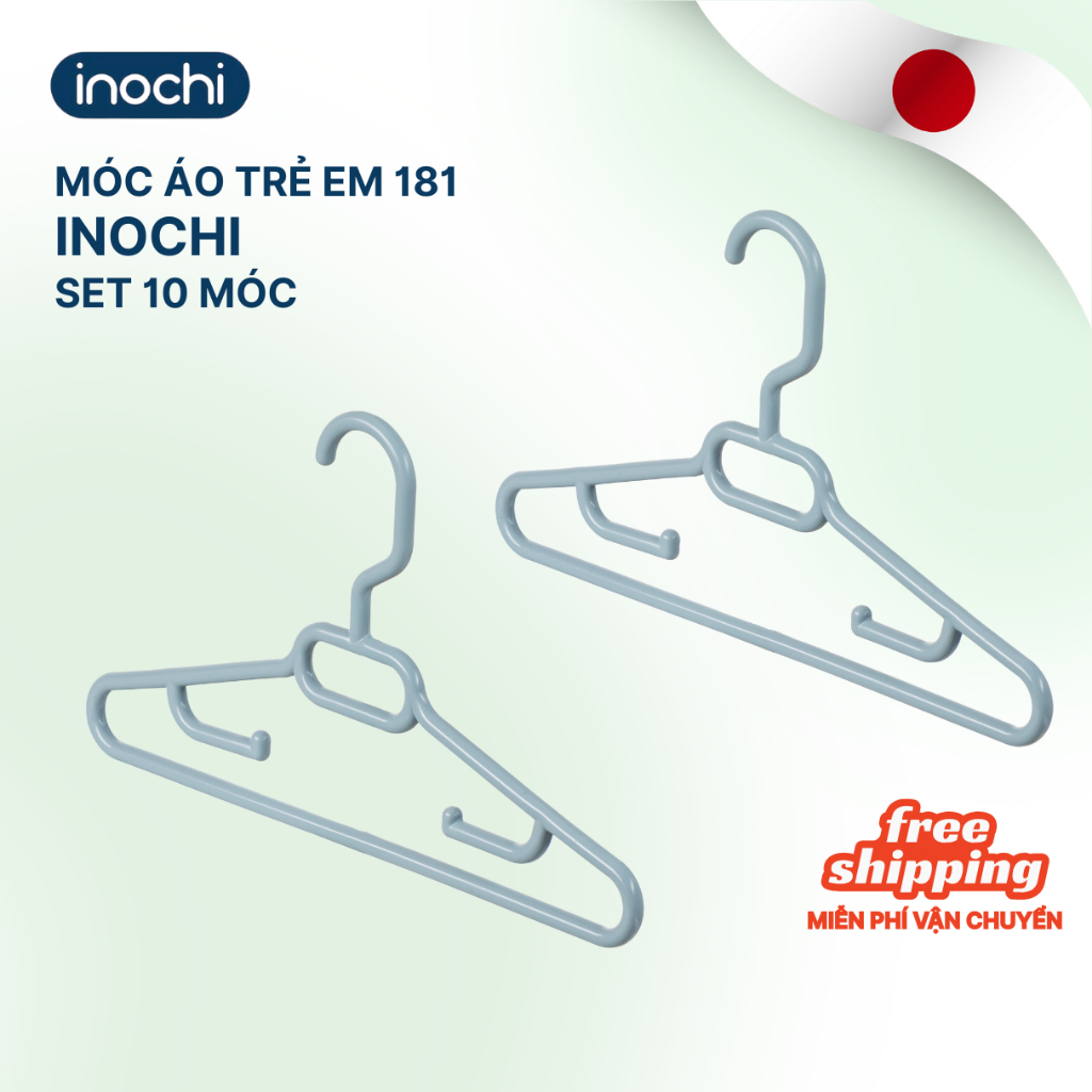 Set 10 Móc treo quần áo trẻ em Hara 181 Inochi cao cấp, tiêu chuẩn Nhật Bản