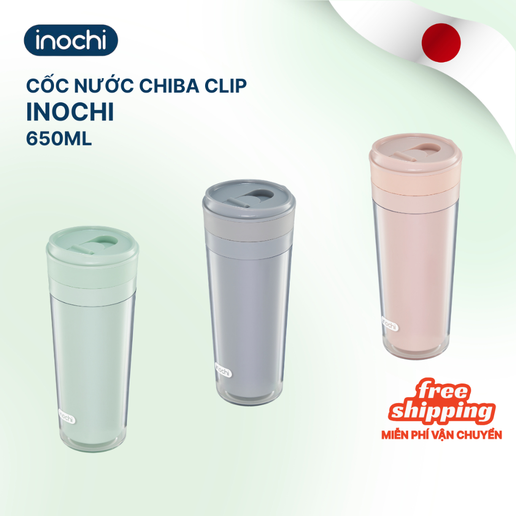 Cốc nhựa CHIBA CLIP (TRƠN) 650ml màu pastel xinh xắn, nhựa nguyên sinh, an toàn cho sức khoẻ