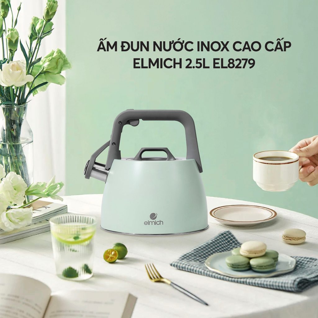 Ấm Đun Nước Bếp Từ Elmich EL-8279 (Ấm Đun INOX 304 Dung Tích 2.5L - Có Còi Báo Khi Nước Sôi)