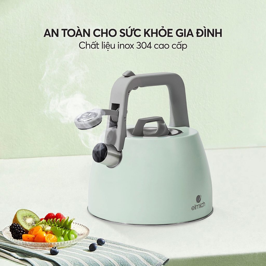 Ấm Đun Nước Bếp Từ Elmich EL-8279 (Ấm Đun INOX 304 Dung Tích 2.5L - Có Còi Báo Khi Nước Sôi)