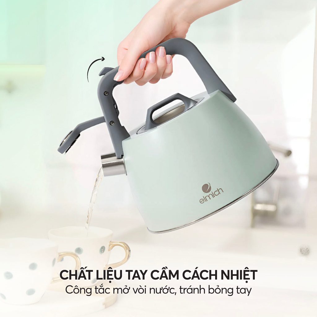 Ấm Đun Nước Bếp Từ Elmich EL-8279 (Ấm Đun INOX 304 Dung Tích 2.5L - Có Còi Báo Khi Nước Sôi)