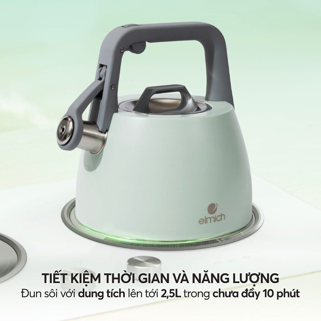 Ấm Đun Nước Bếp Từ Elmich EL-8279 (Ấm Đun INOX 304 Dung Tích 2.5L - Có Còi Báo Khi Nước Sôi)