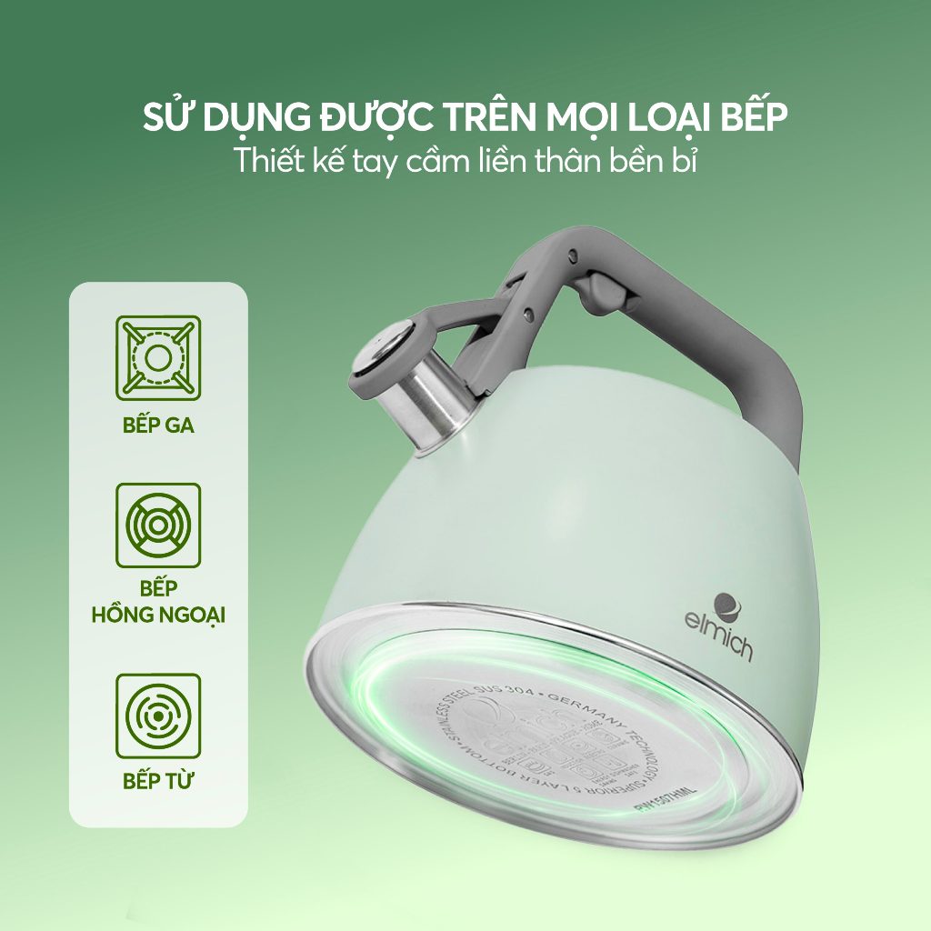 Ấm Đun Nước Bếp Từ Elmich EL-8279 (Ấm Đun INOX 304 Dung Tích 2.5L - Có Còi Báo Khi Nước Sôi)
