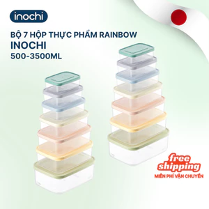 Bộ 7 hộp thực phẩm chữ nhật Hokkaido Inochi 500-750-1000-1500-2000-2500-3500ml, không BPA, an toàn