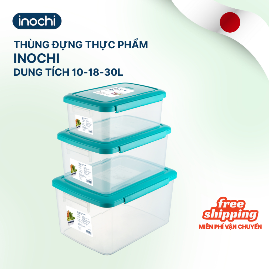 Thùng nhựa trong suốt có nắp Hokkaido Inochi đựng đồ, thực phẩm các loại đồ khô để tủ lạnh