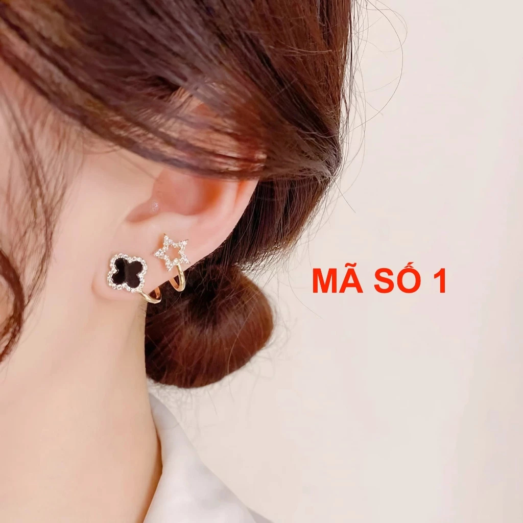 Combo 6 đôi bông tai cỏ 4 lá đính đá sang trọng. Hoa tai đính pha lê Zirconia cao cấp sang trọng ChicEar Jewelry