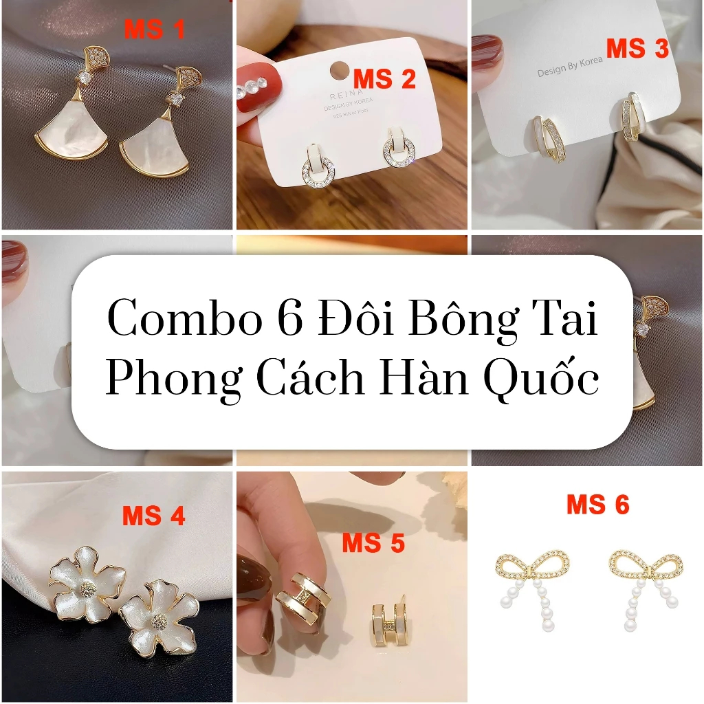 Combo 9 đôi bông tai bông tai bạc nữ cao cấp phong cách Hàn Quốc hiện đại sang chảnh dành cho nữ ChicEar Jewelry