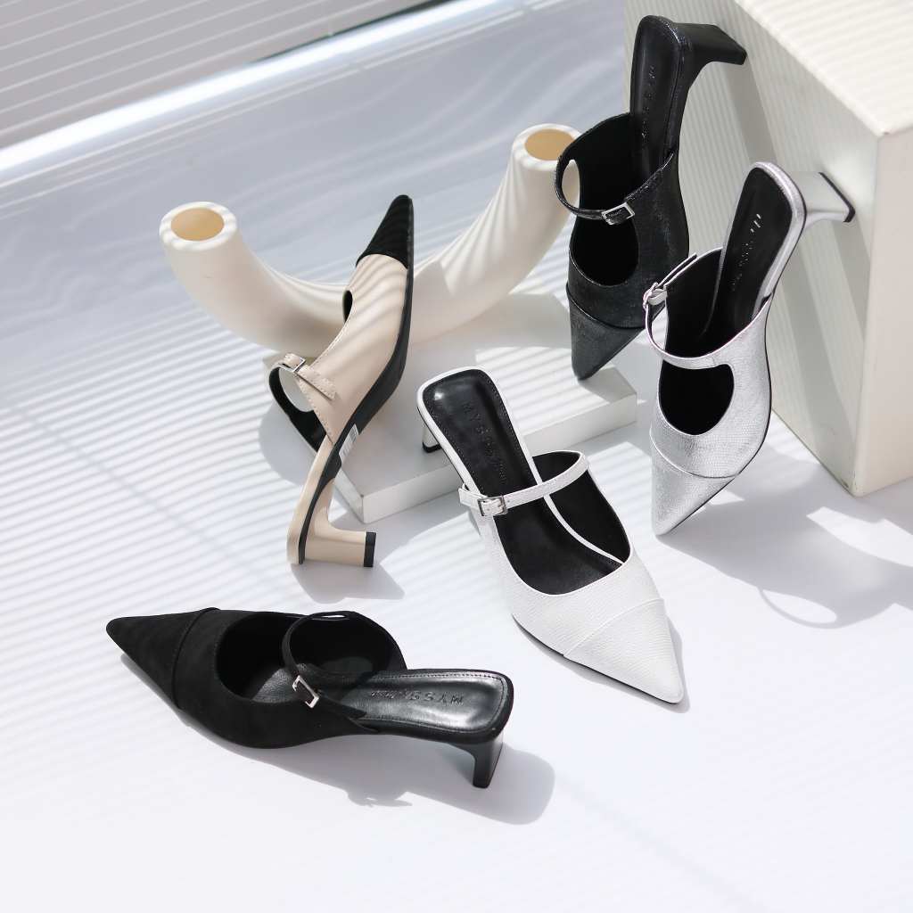 Giày sục nữ mũi nhọn quai ngang phối khóa gót dẹp 5cm cao cấp MYSS - SU242