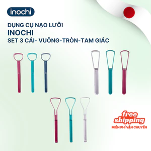 Combo 3c Cạo lưỡi Dụng cụ vệ sinh lưỡi Okina Inochi - vuông/tròn/tam giác cao cấp loại bỏ hôi miệng