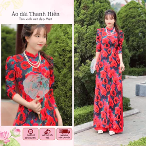 Áo dài cách tân nữ in họa tiết 6D dáng dài sang trọng, áo dài truyền thống dự tiệc, đi lễ, chụp ảnh T3 Áo dài Thanh Hiền