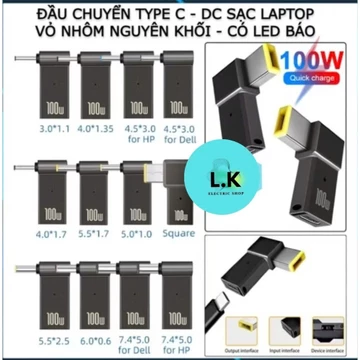 [NEW]Đầu chuyển đổi sạc PD 100W 65W 20V USB Type C sang cổng DC Slim laptop thiết bị di động Sạc Laptop Đa Năng Ntl