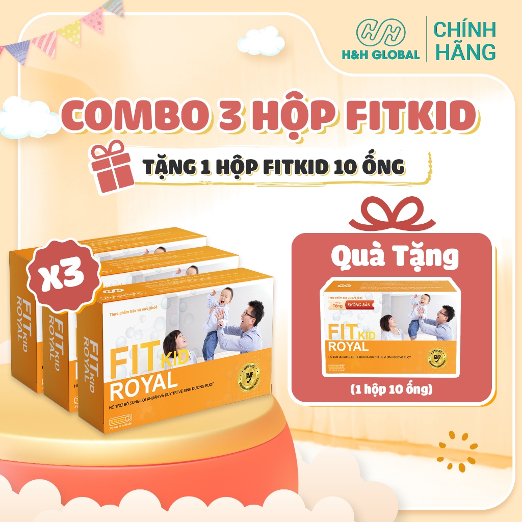 [Mua 1 Tặng 1] Combo 3 Men Vi Sinh FIT KID ROYAL Bổ Sung Bào Tử Lợi Khuẩn Cho Trẻ Biếng Ăn, Tiêu Hóa Kém (Hộp 20 Ống)