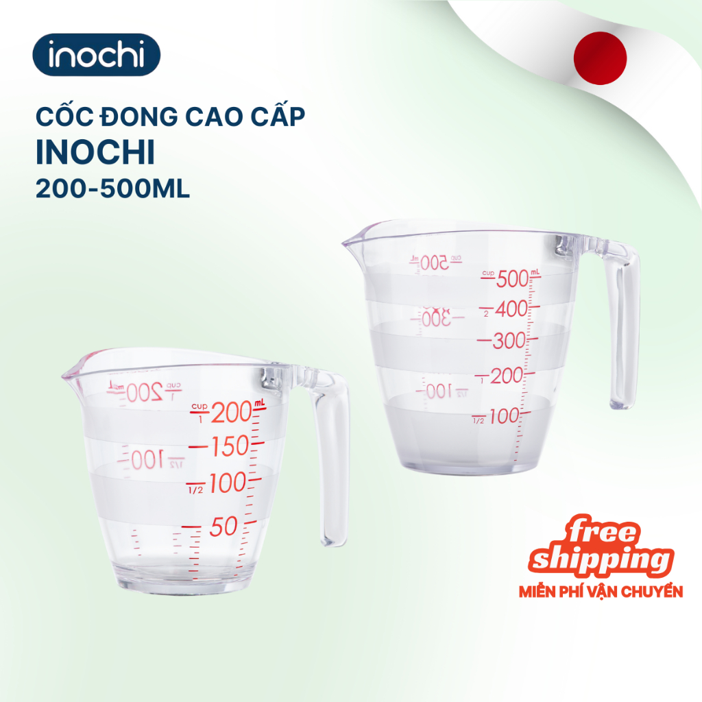 Cốc đong YOKO INOCHI 200/500ml, nhựa định lượng dung dịch dùng trong nấu ăn pha chế nhựa nguyên sinh