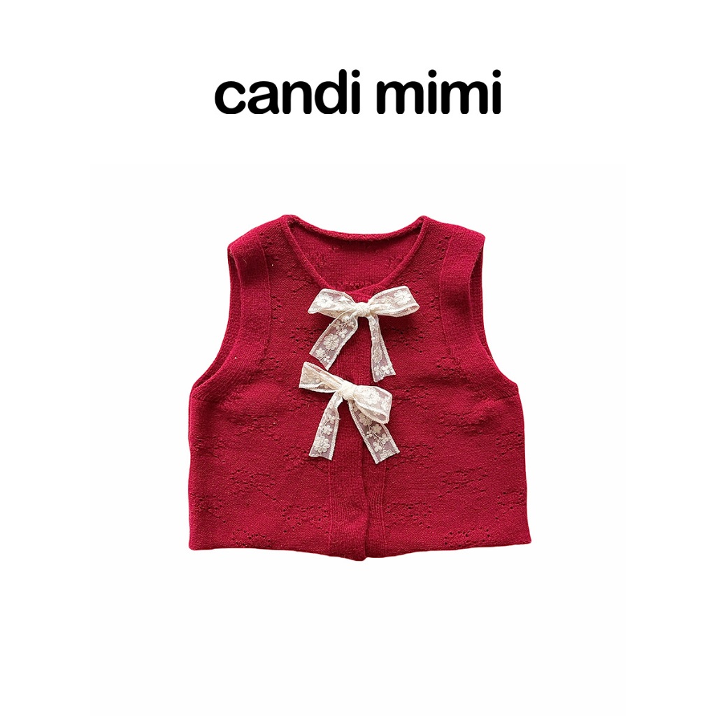 CANDI MIMI Áo Gile Đỏ Đính Nơ NT5624