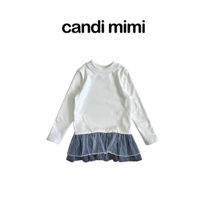 CANDI MIMI Áo Thun Trắng Gấu Kẻ Xoè Voan NL5750