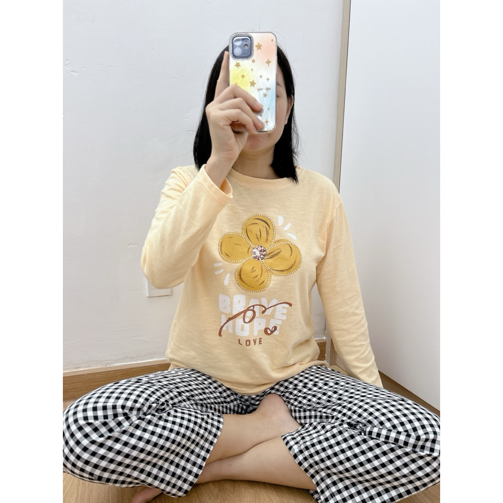 Đồ bộ mặc ngủ, mặc nhà mùa Đông JULYFASHION, Sét đồ quần dài, áo dài tay dáng suông in hình dể thương, chất vải dày dặn