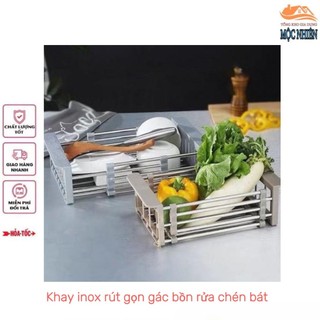 Khay inox rút gọn gác bồn rửa chén, bát - đựng đồ đa năng, tiện dụng
