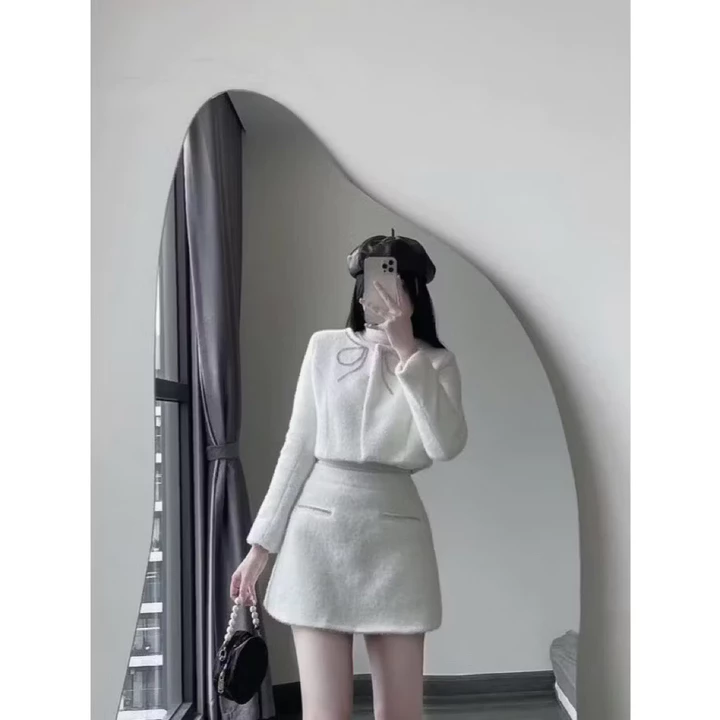 Váy nữ set dạ lông thỏ, Tiểu Thư Sang Chảnh Diện Tết Đi Chơi Siêu Xinh Sét dạ tweed kèm váy xinh xỉu
