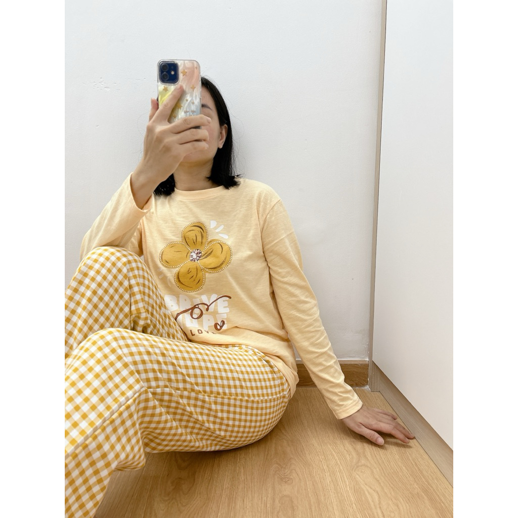 Đồ bộ mặc ngủ, mặc nhà mùa Đông JULYFASHION, Sét đồ quần dài, áo dài tay dáng suông in hình dể thương, chất vải dày dặn
