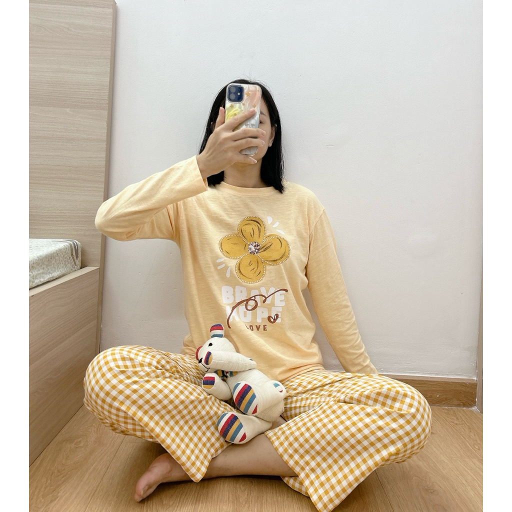 Đồ bộ mặc ngủ, mặc nhà mùa Đông JULYFASHION, Sét đồ quần dài, áo dài tay dáng suông in hình dể thương, chất vải dày dặn