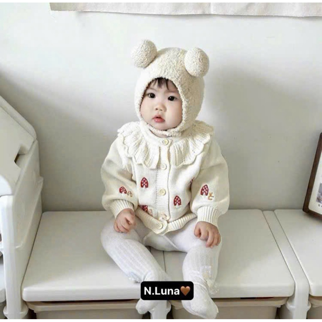 Mũ len quả bông cho bé 0-3 tuổi