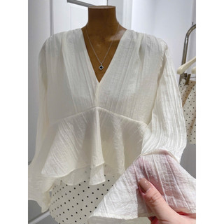 SEP House - Set áo babydoll tay loe dài cổ V chất tơ gân phối chân váy form A chấm bi ngắn năng động, trendy