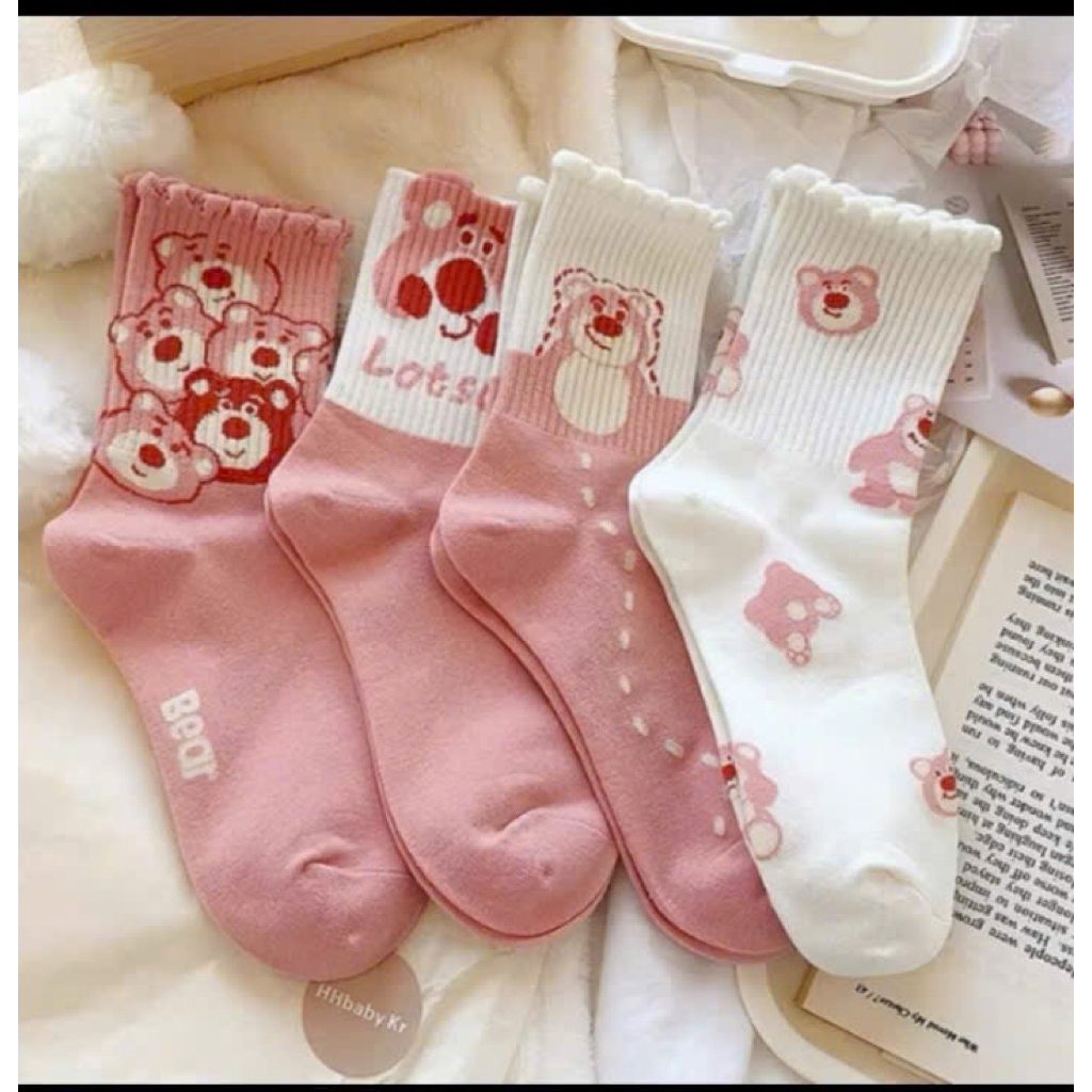 Set 7 đôi tất cổ cao gấu dâu - Tất vớ cho nữ